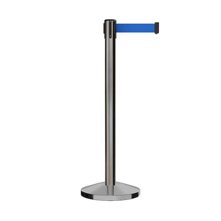 Montour Line Stanchion Belt Barrier Sat.Steel Post 9ft. Blue Belt ES400-SS-BL-ML-90